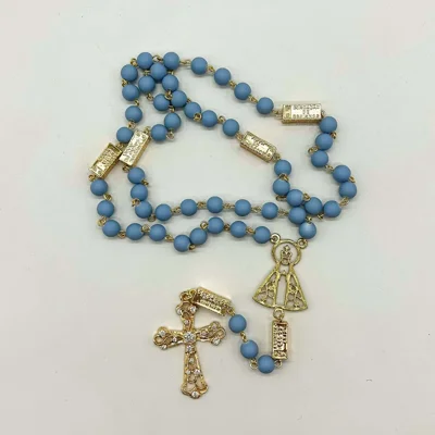 Terço dos Mistérios – azul céu/dourado