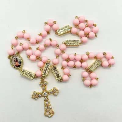 Terço dos Mistérios – rosa leitoso/dourado